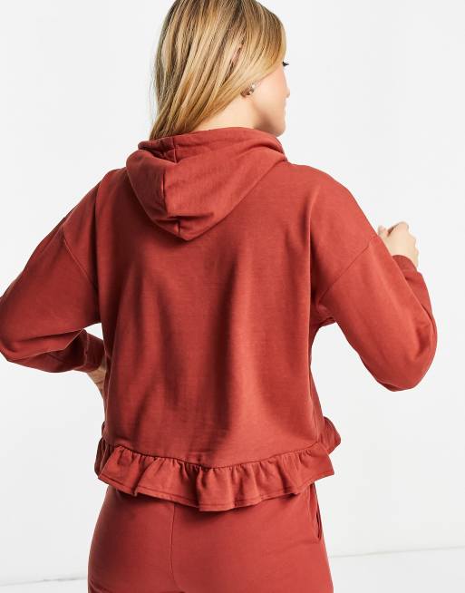 Influence frill hem hoodie in rust (part of a set), 2 of 4