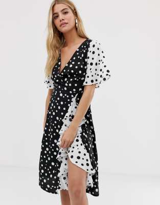 black and white polka dot frill dress