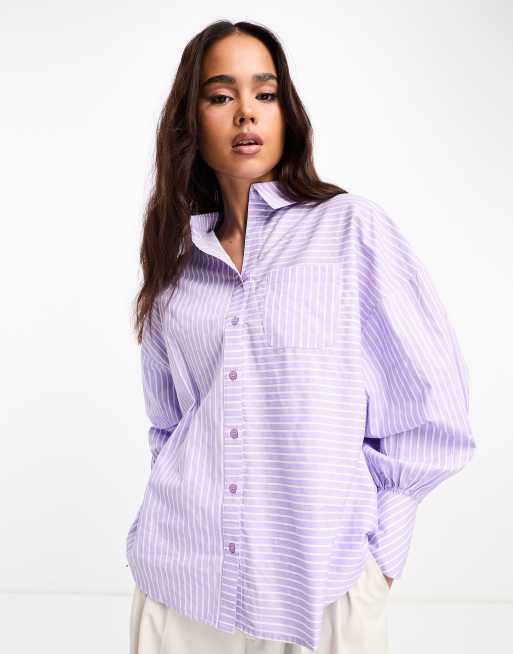 Influence - Gestreept overhemd in poplin overhemd met lila