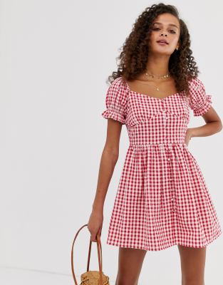 gingham milkmaid dress