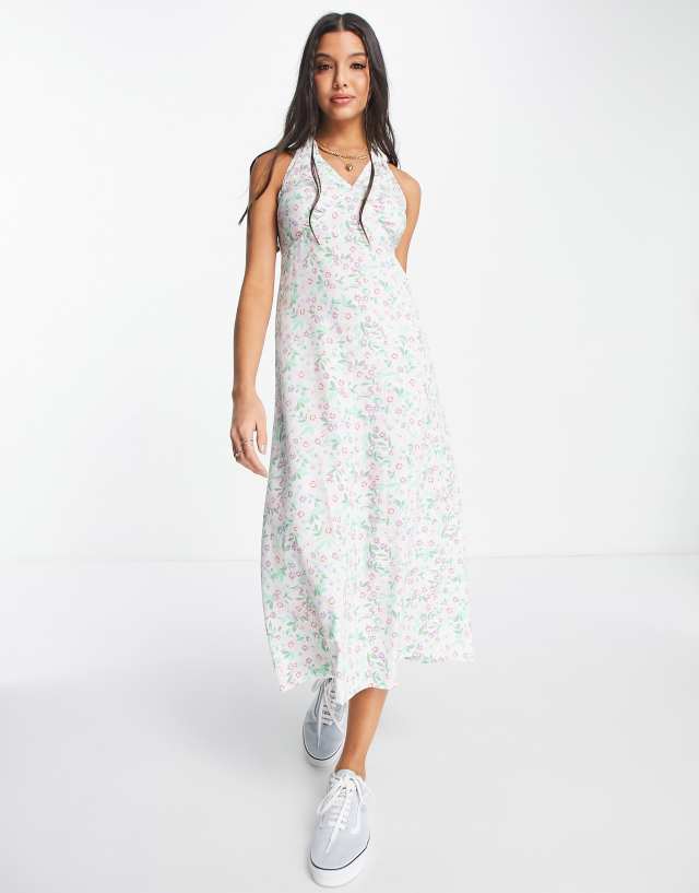 Influence halter neck midi dress in floral print