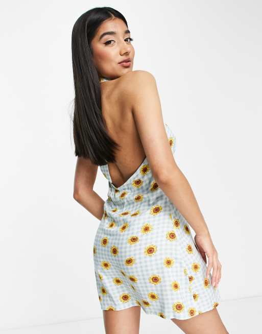 Influence halterneck swing mini dress in sunflower print