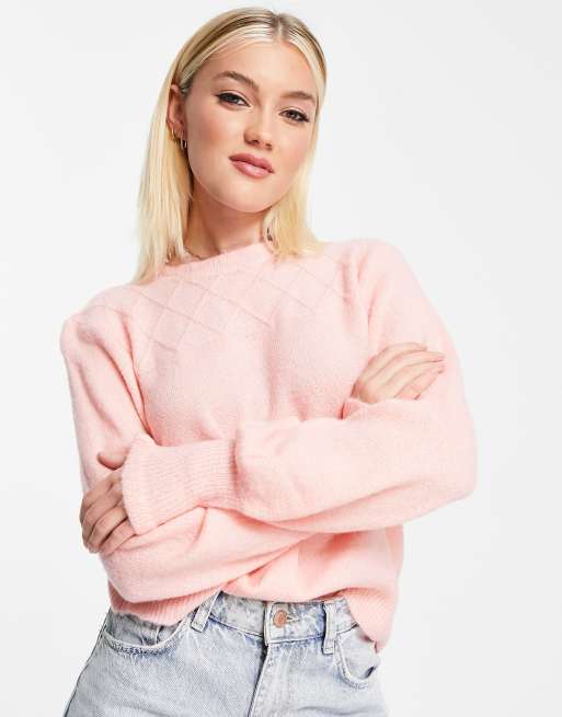Influence – Hochgeschlossener Pullover in Rosa mit Rüschen