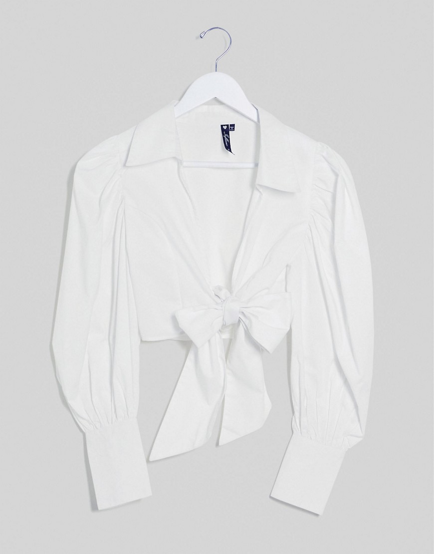 Influence - Hvid bluse med bindebånd foran