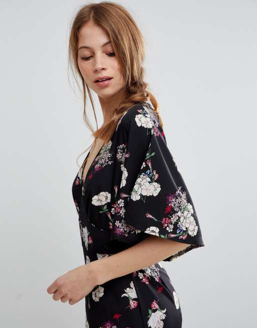Influence - Lange jurk met kimonomouwen en bloemenprint, 3 van 4