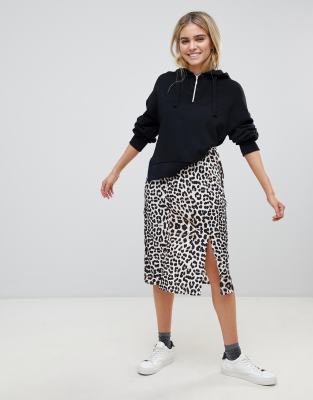 leopard midi skirt with slit