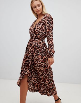 Influence leopard print wrap midi dress 