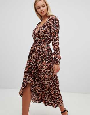 leopard print wrap midi dress