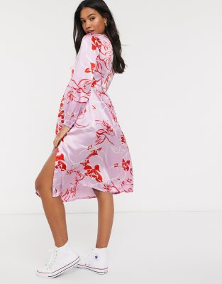 asos pink floral midi dress