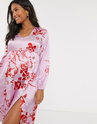pink button midi dress