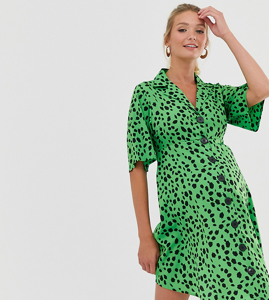Influence Maternity button through shirt dress in splodge print-Green