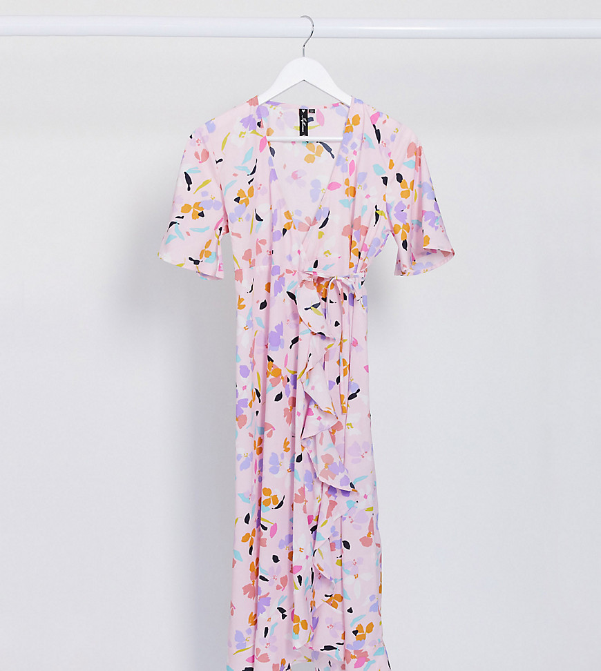 Influence Maternity - Halflange jurk met overslag en kleurvlekkenprint-Roze