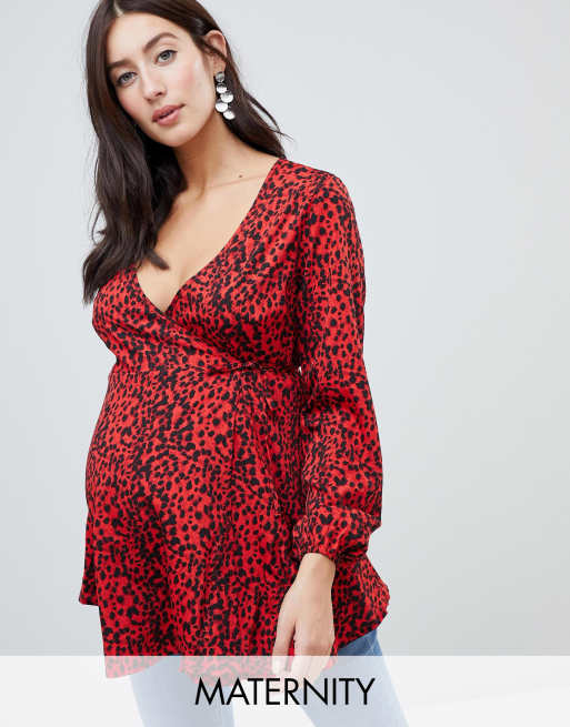 Red leopard best sale print wrap top