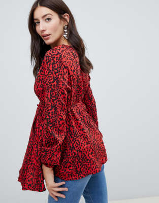 red leopard print wrap top
