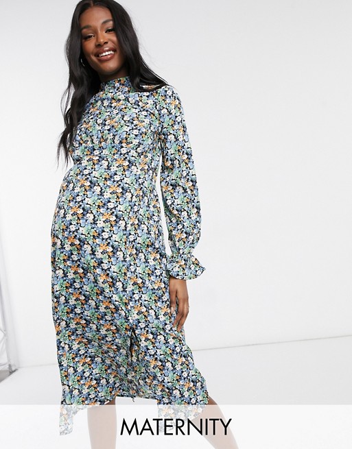 Influence Maternity long sleeve midi dress in floral print