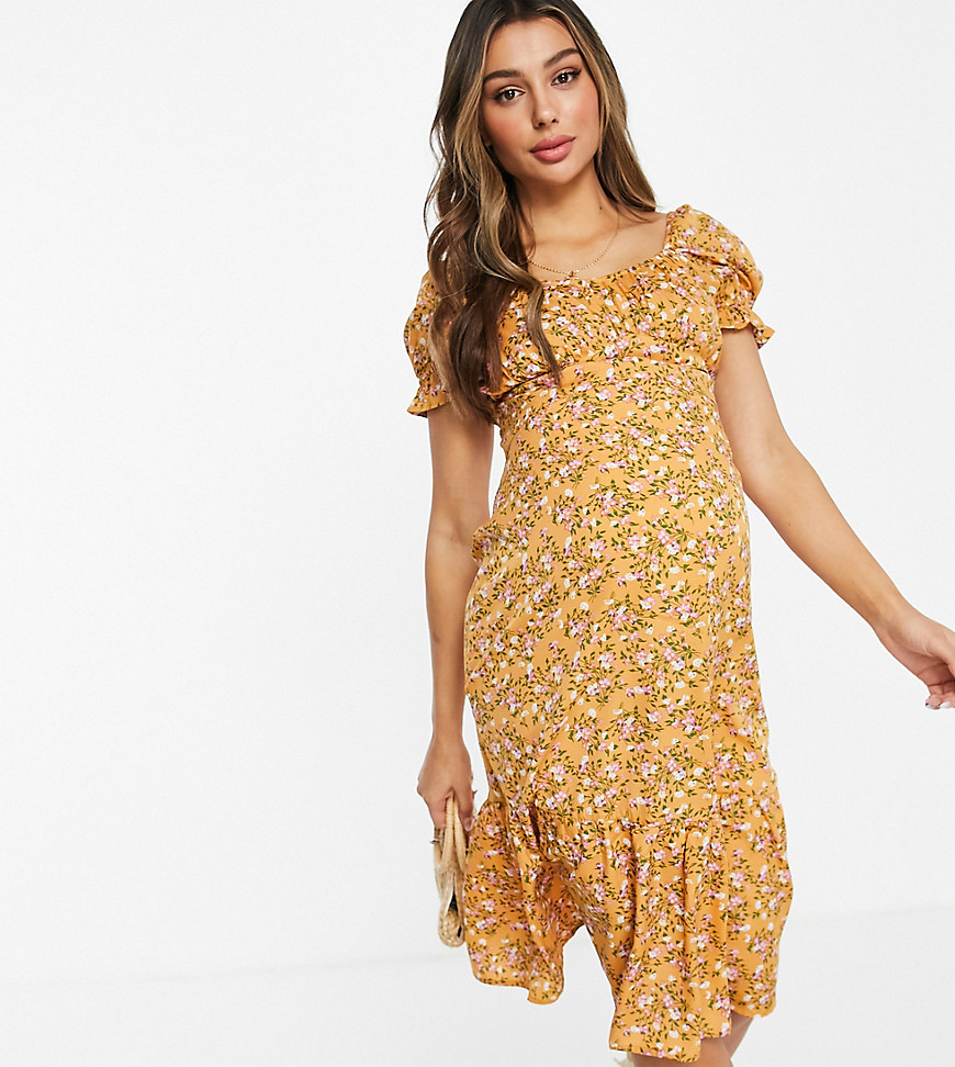 Influence Maternity - Midi-jurk met bloemenprint in geel