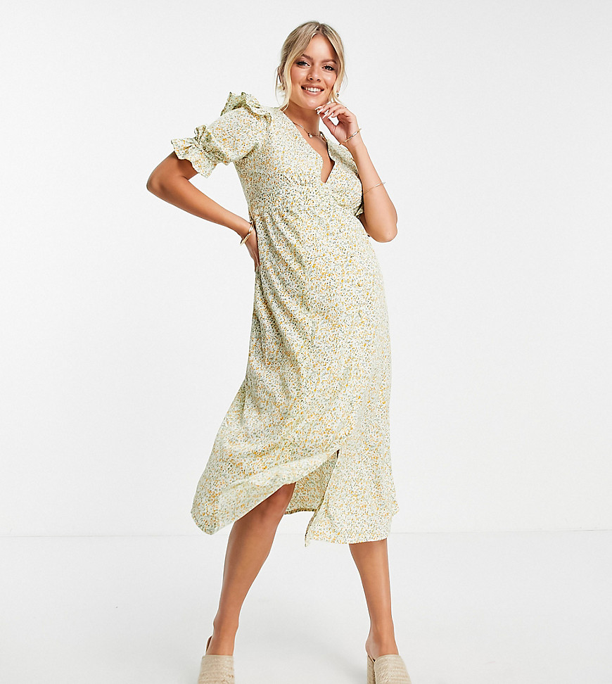 Influence Maternity - Midi-jurk met knopen aan de voorkant en bloemenprint-Meerkleurig