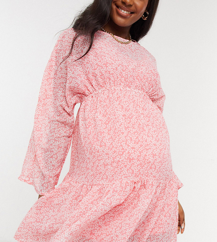Influence Maternity - Mini jurk met smokmouwen in bloemenprint-Roze