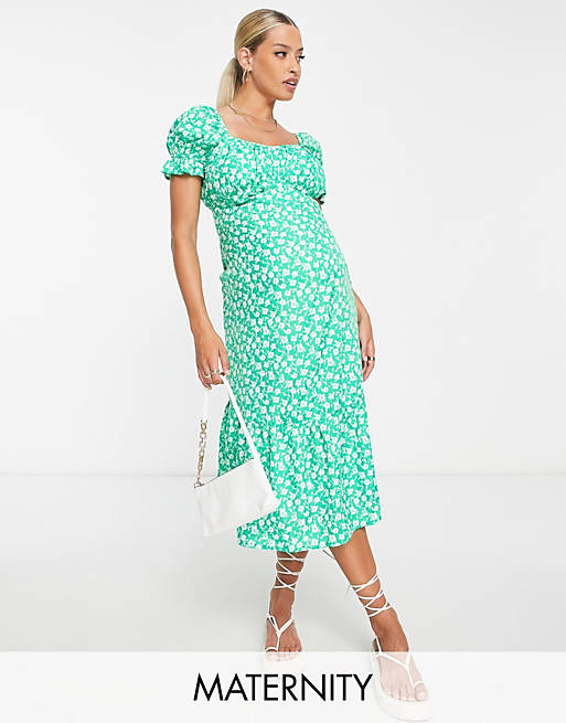 Influence Maternity tiered midi tea dress in green floral