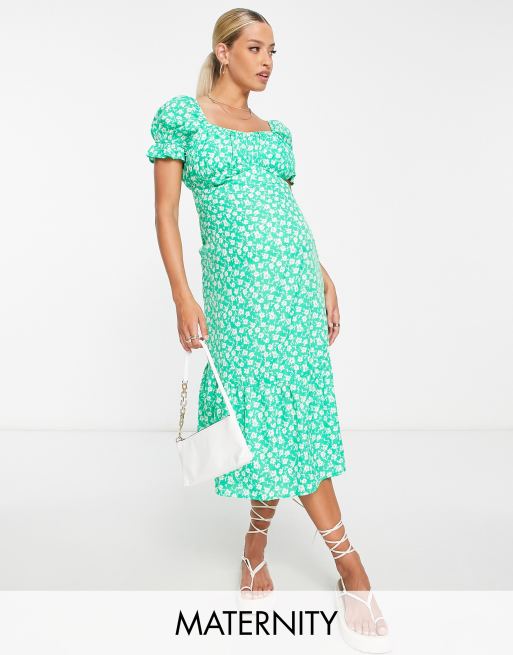 Influence Maternity tiered midi tea dress in green floral ASOS