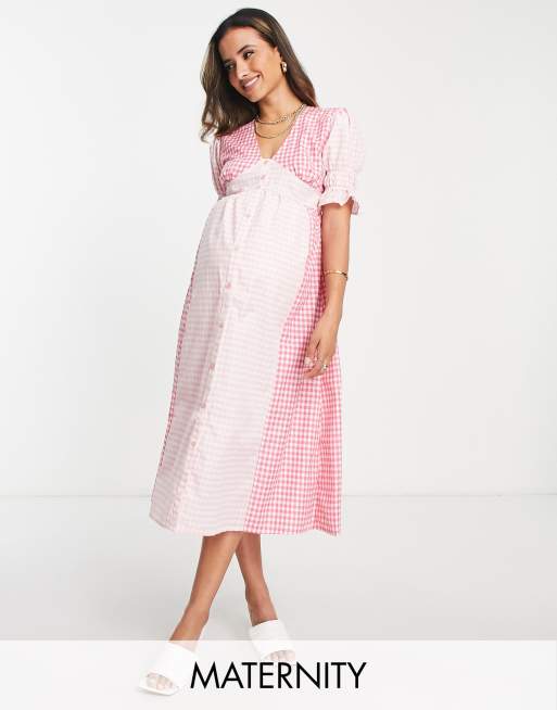 Influence Maternity v neck midi dress in mixed gingham