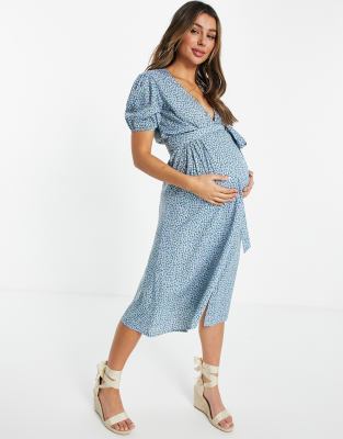 blue maternity wrap dress