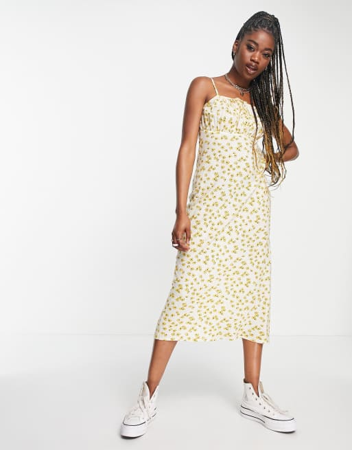 Influence – Maxikleid in Gelb mit Spaghettiträgern und mehrfarbigem Blümchenmuster