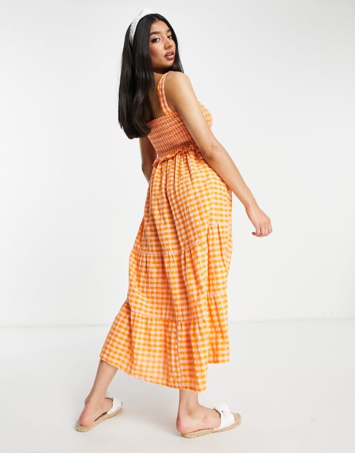 Orange shop check dress