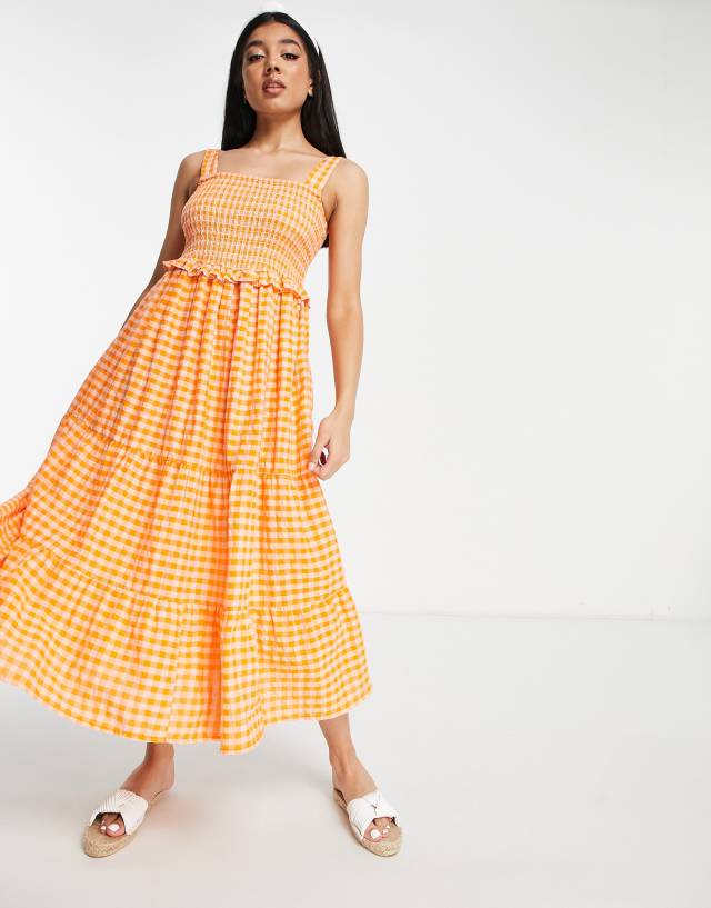 Influence midi beach dress in orange gingham