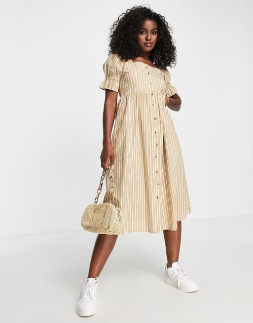 Influence midi dress in beige stripe