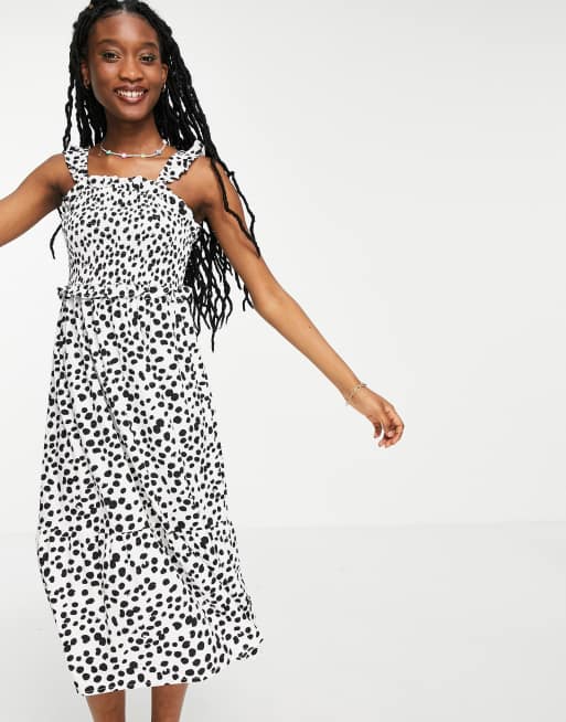 Black and white 2025 spotted midi dress