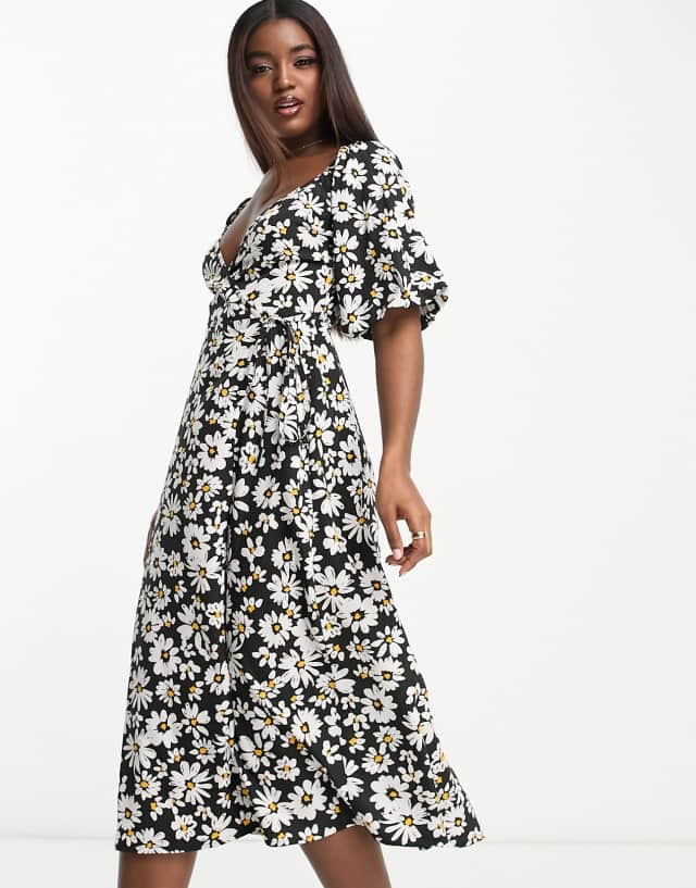 Influence midi dress in daisy print