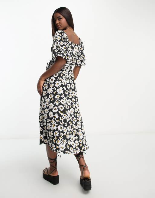 Cream Daisy Print Pleat Sleeve Midi Dress – AX Paris