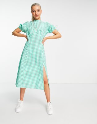 Influence midi dress with tie sleeves 