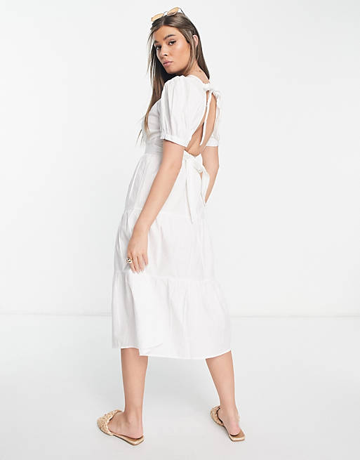 ASOS Synthetik Damen Kleider midi-freizeitkleid mit rückenausschnitt und blumenmustermix in Weiß 