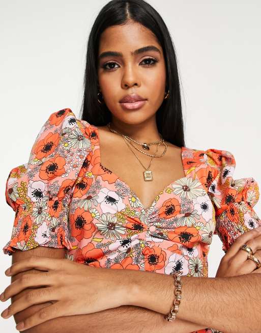 Influence - Midi-jurk met hartvormige halslijn en bloemenprint in multi, 2 van 4