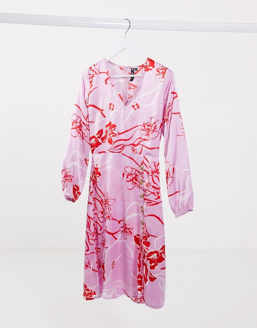 Influence - Midi-jurk met knopen vooraan en bloemenprint in roze