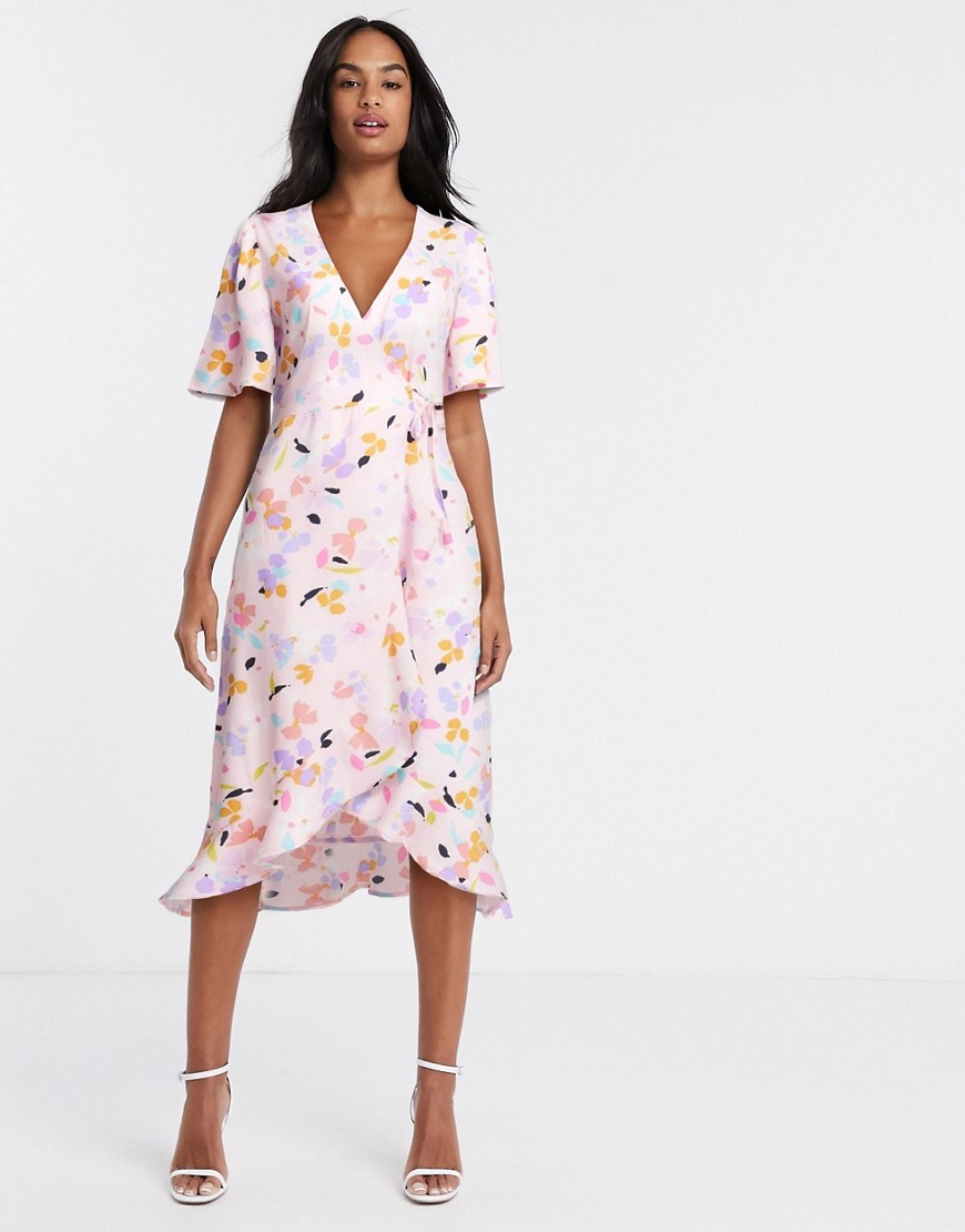 Influence - Midi-jurk met overslag en spetterprint-Roze