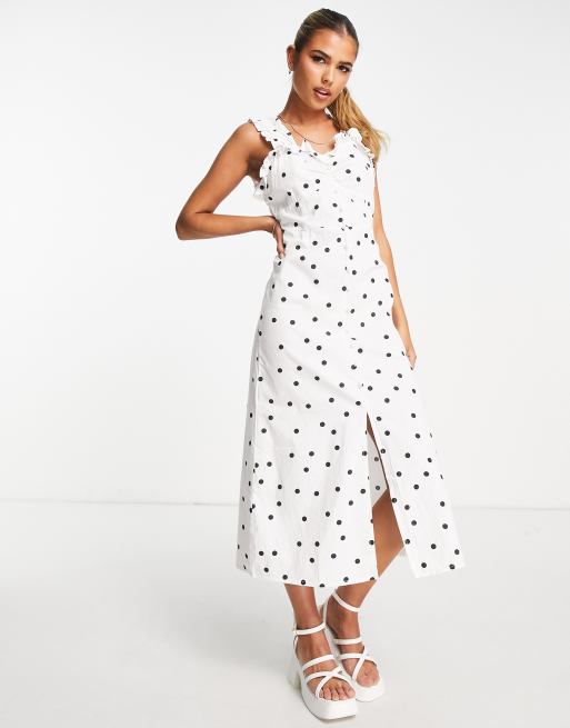 Influence - Midi-jurk met ruches op de schouders en polka dots