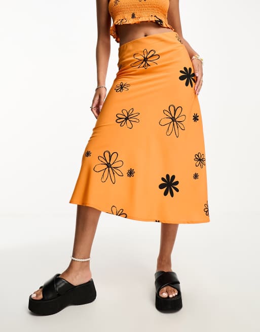 Rust floral midi on sale skirt