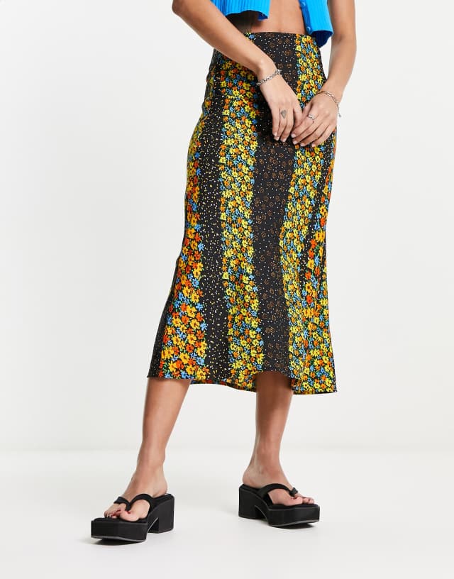 Influence midi skirt in mixed floral print