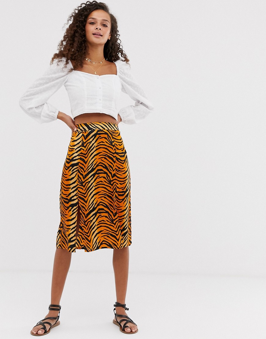 Influence midi skirt in tiger print-Orange