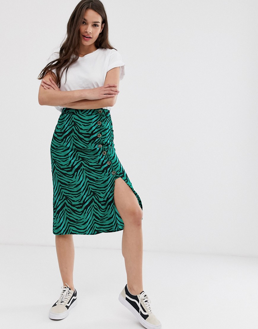 Influence midi skirt in zebra print-Green