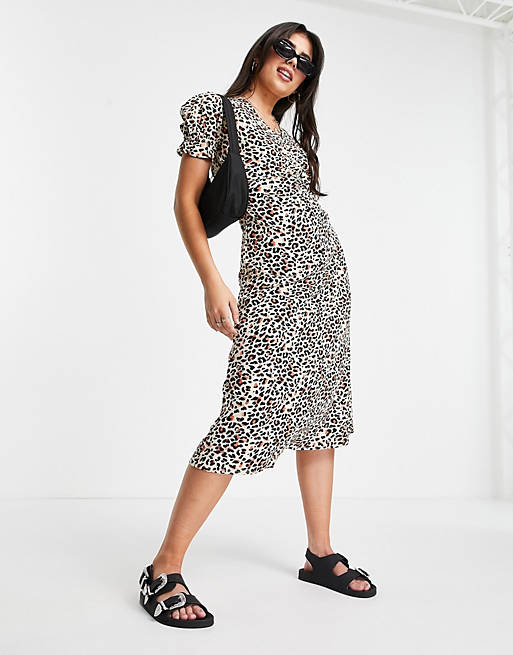 Influence midi tea dress in leopard print