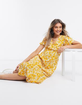 yellow floral tea dress