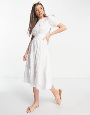 Influence Midi Tea Dress With Open Back In White ModeSens