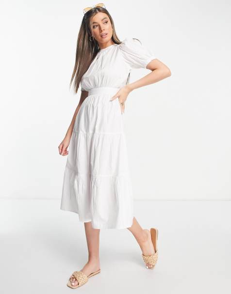 Influence midi tea dress with open back in white - view 1