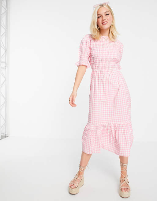 Influence - Midikjole i lyserøde gingham-tern