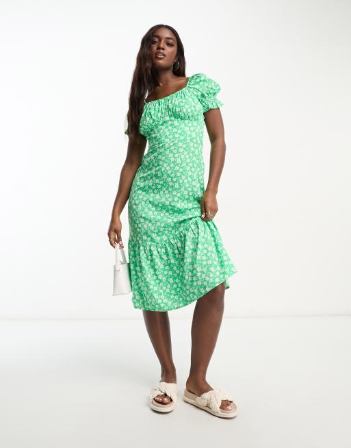 Influence – Midikleid in Grün mit Korsettdetail und Blumenmuster