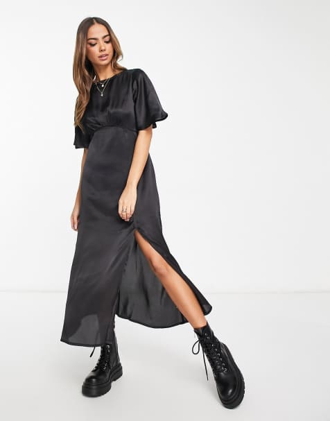 Influence – Midikleid in Schwarz mit Spitzenbesatz und Flatterärmeln - view 1
